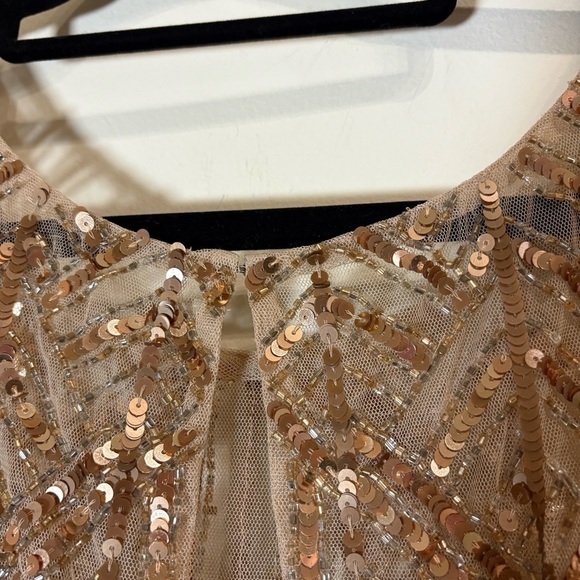 Adrianna Papell Nude & Gold Sequin Beaded Column Dress Gown Sz 10 - Picture 7 of 13